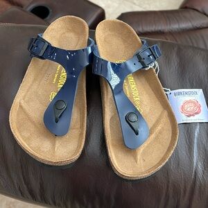 Navy patent Birkenstock sandals size 38